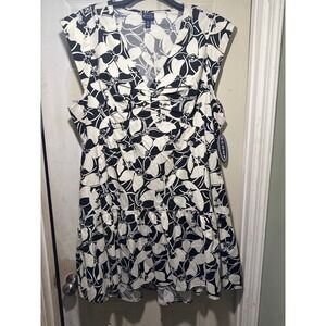 SCOOP Black White Floral V Neck Cap Sleeve Tiered Mini Dress Plus Size XXL 20